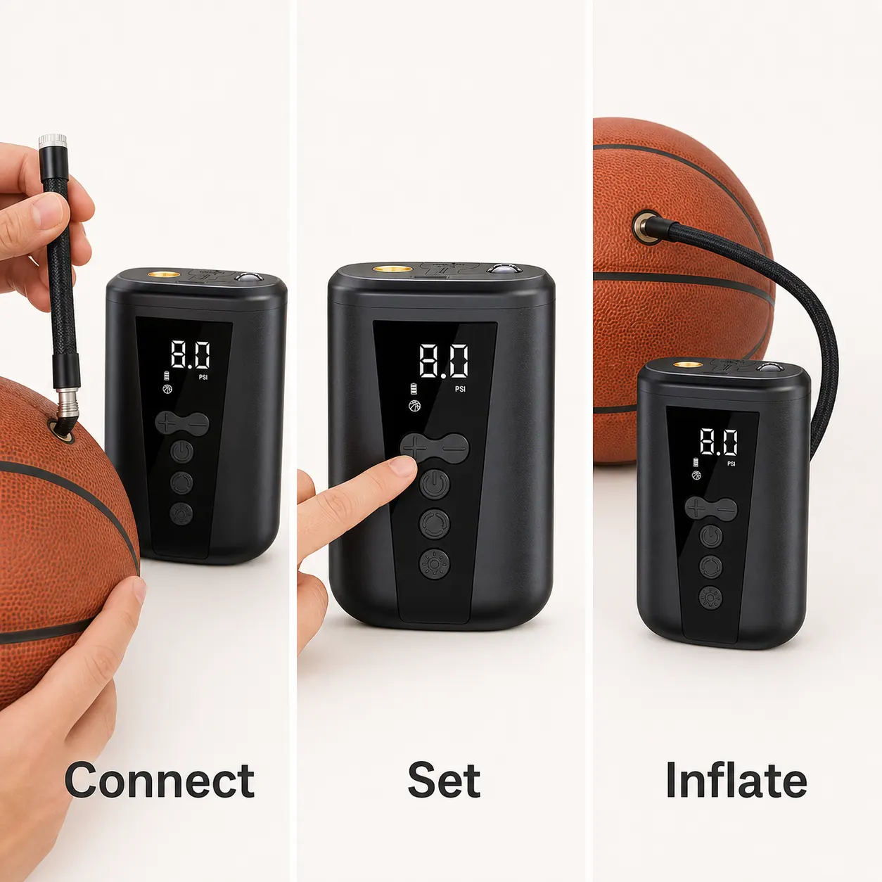 USB Electric Ball Pump setup and use views